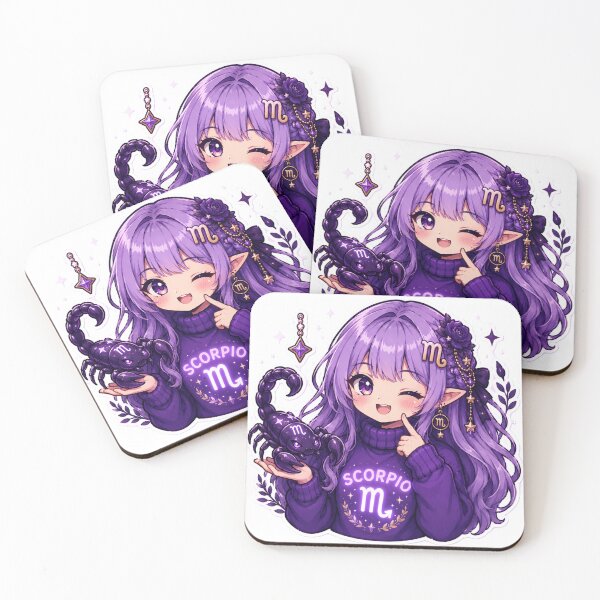Item preview, Kawaii Scorpio Zodiac Girl with Scorpion | Cute Purple Anime Astrology Design designed and sold by MysticPurpleHue.