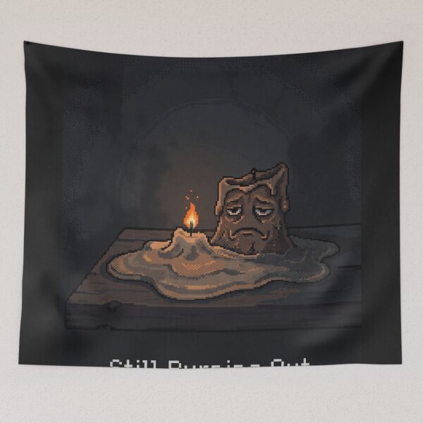 Item preview, Still Burning Out - Funny Burnout Pixel Art Candle designed and sold by Arobinoz.