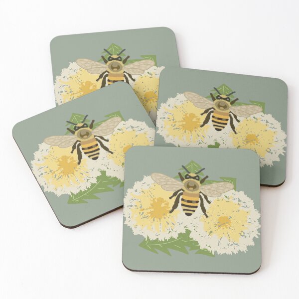 Item preview, Bumblebee illustration featuring dandelion flowers in a folk art style   designed and sold by LeshanArt.