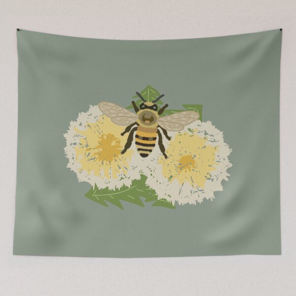 Item preview, Bumblebee illustration featuring dandelion flowers in a folk art style   designed and sold by LeshanArt.