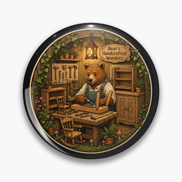 Item preview, Bear's Handcrafted Wonders | Woodland Furniture Maker | Cottagecore Woodworking Workshop | Rustic Carpenter Gift designed and sold by MrDev.
