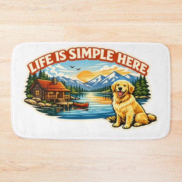 Item preview, Life Is Simple Here – Golden Retriever Cabin Lake Mountain Outdoor Dog Lover Design designed and sold by Sahil Randhawa.