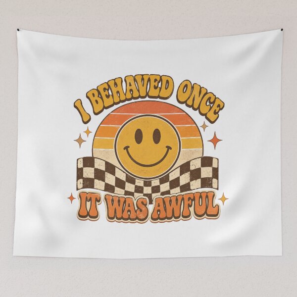 Item preview, I Behaved Once It Was Awful Funny Retro Smiley Face Vintage Humor Shirt designed and sold by SoulThread Studio.