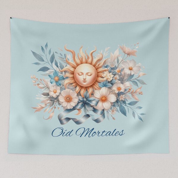 Item preview, Oíd Mortales Sun Face Floral Design - Argentina Watercolor Celestial Art with Blue and Gold Flowers designed and sold by PourtoiStudio.