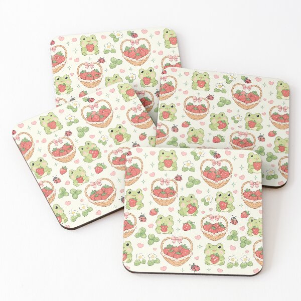 Item preview, Frog Love Strawberry Basket Kawaii Pattern designed and sold by Soft Berry Studio.