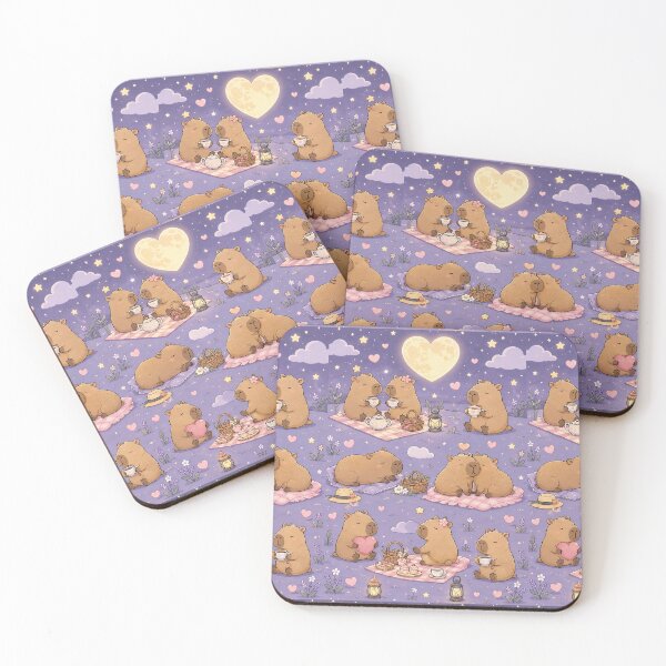 Item preview, Capybara Love Moon Picnic Kawaii Pattern designed and sold by Soft Berry Studio.