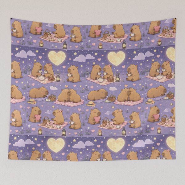 Item preview, Capybara Love Moon Picnic Kawaii Pattern designed and sold by Soft Berry Studio.