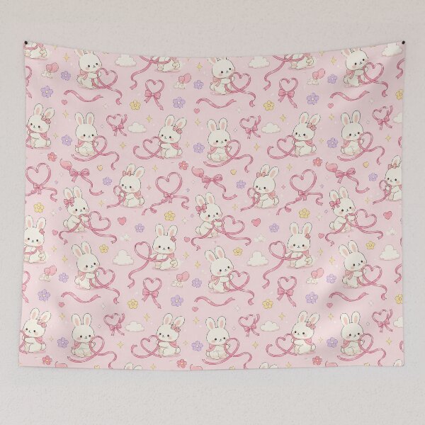 Item preview, Bunny Heart Ribbon Kawaii Love Pattern designed and sold by Soft Berry Studio.