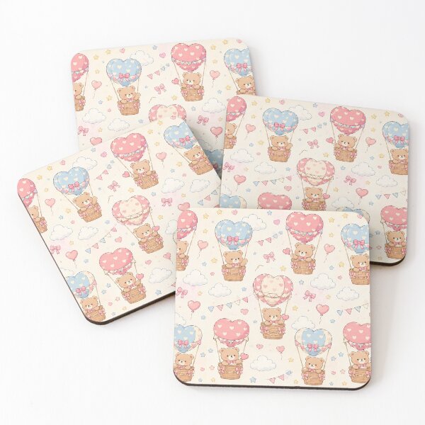 Item preview, Teddy Bear Love Hot Air Balloon Kawaii Pattern designed and sold by Soft Berry Studio.