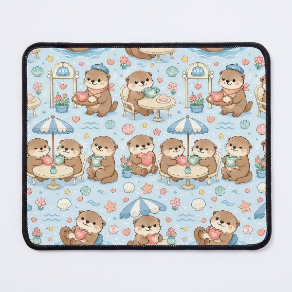 Aperçu de l'œuvre Motif kawaii Loutre Amour Café Bord de Mer créée et vendue par Soft Berry Studio.