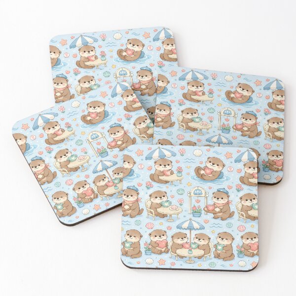 Item preview, Otter Love Seaside Coffee Kawaii Pattern designed and sold by Soft Berry Studio.