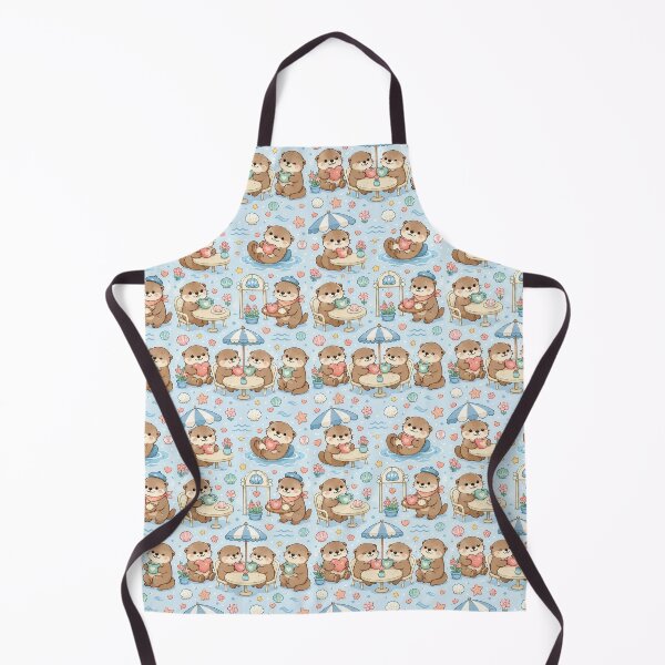 Aperçu de l'œuvre Motif kawaii Loutre Amour Café Bord de Mer créée et vendue par Soft Berry Studio.