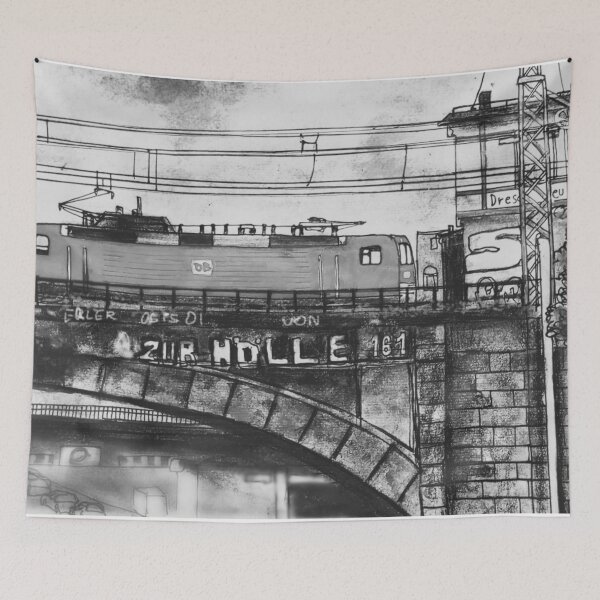 Item preview, Railway Bridge in Dresden Neustadt – Black & White Urban Sketch designed and sold by UMA Urban Sketch.