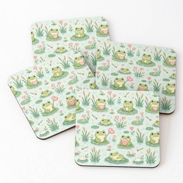 Item preview, Frog Heart Marsh Kawaii Love Pattern designed and sold by Soft Berry Studio.