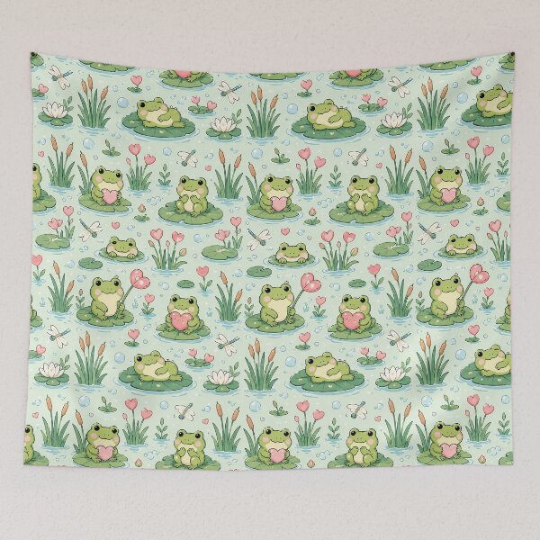 Item preview, Frog Heart Marsh Kawaii Love Pattern designed and sold by Soft Berry Studio.