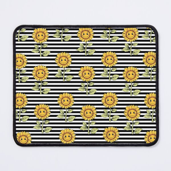 Item preview, Happy Sunflower Pattern on Black and White Stripes designed and sold by ButimarArt.