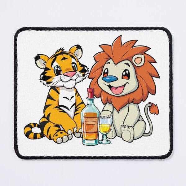 Item preview, Cute Lion and Tiger Drinking Buddies - Funny Animal Party Art designed and sold by VeleS68.
