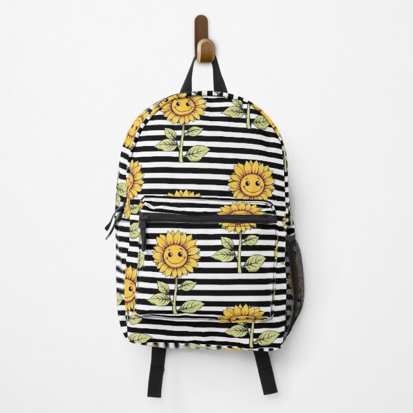 Item preview, Happy Sunflower Pattern on Black and White Stripes designed and sold by ButimarArt.