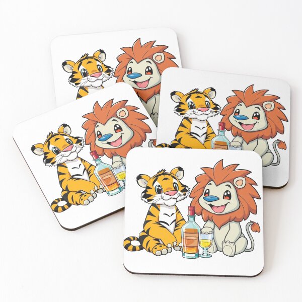 Item preview, Cute Lion and Tiger Drinking Buddies - Funny Animal Party Art designed and sold by VeleS68.