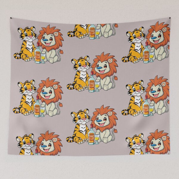 Item preview, Cute Lion and Tiger Drinking Buddies - Funny Animal Party Art designed and sold by VeleS68.