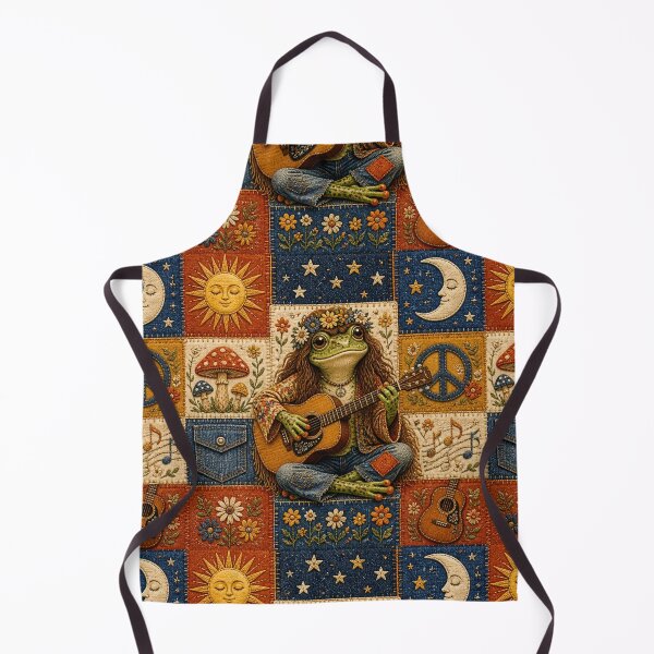 Item preview, Patchwork Hippie Frog Playing Guitar | 70s Retro Bohemian Art designed and sold by Natalia-Vlad.