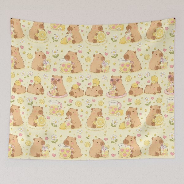 Item preview, Capybara Heart Lemonade Kawaii Pattern designed and sold by Soft Berry Studio.