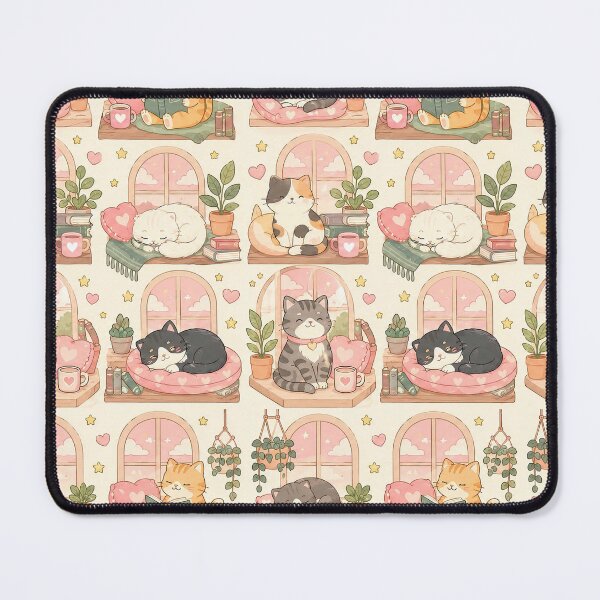 Item preview, Cozy Cat Love Window Seat Kawaii Pattern designed and sold by Soft Berry Studio.