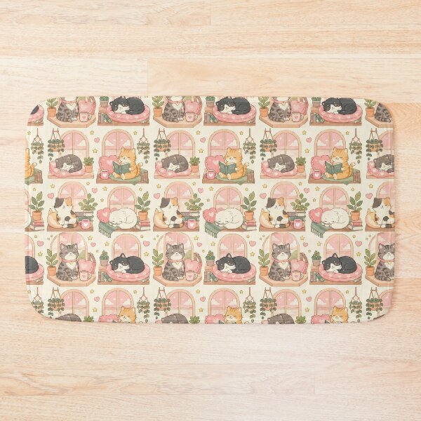 Item preview, Cozy Cat Love Window Seat Kawaii Pattern designed and sold by Soft Berry Studio.