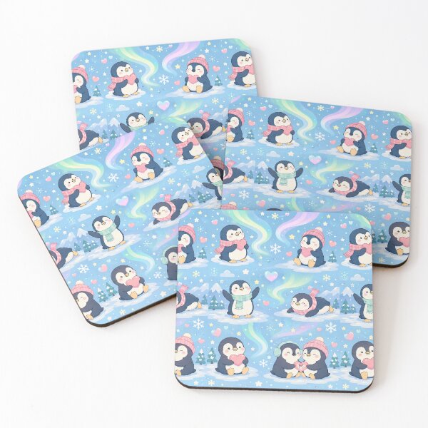Item preview, Penguin Heart Northern Lights Kawaii Pattern designed and sold by Soft Berry Studio.