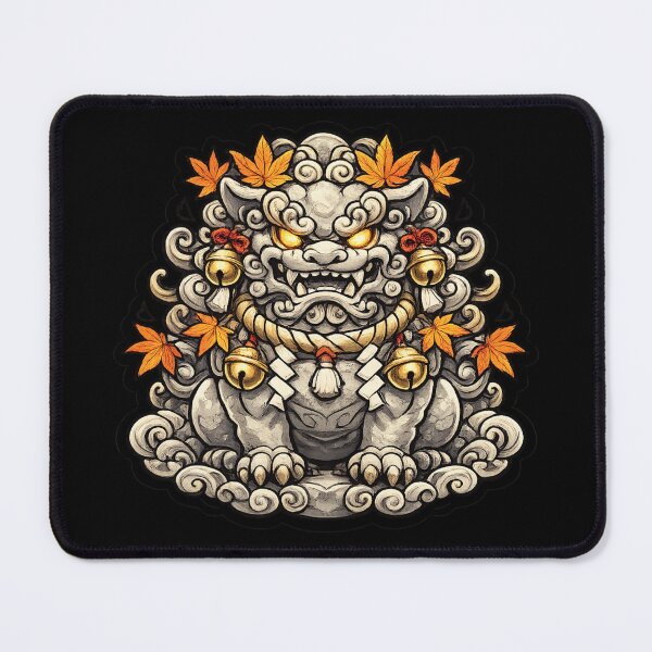 Item preview, Autumn Guardian Komainu | Japanese Lion Dog Statue | Maple Leaves & Temple Bells | Yokai Fantasy Art designed and sold by MrDev.