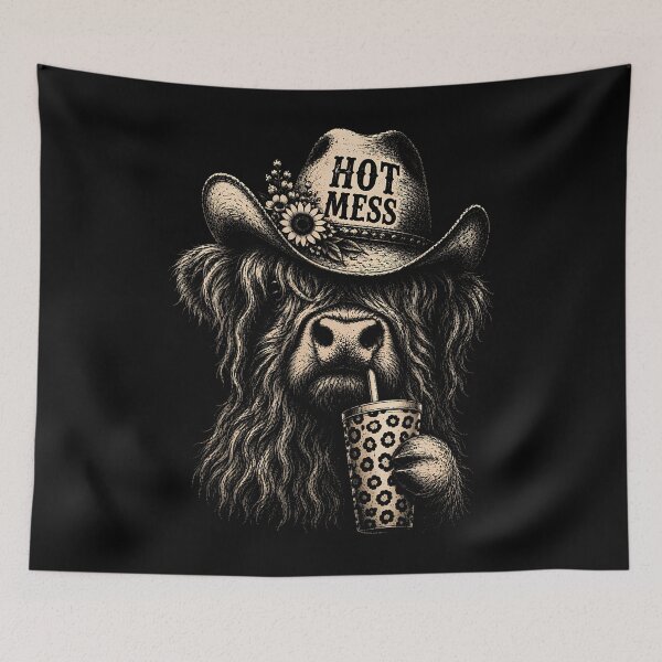 Item preview, Hot Mess Highland Cow Funny Cute Coffee Lover designed and sold by Apparel-Vortex.
