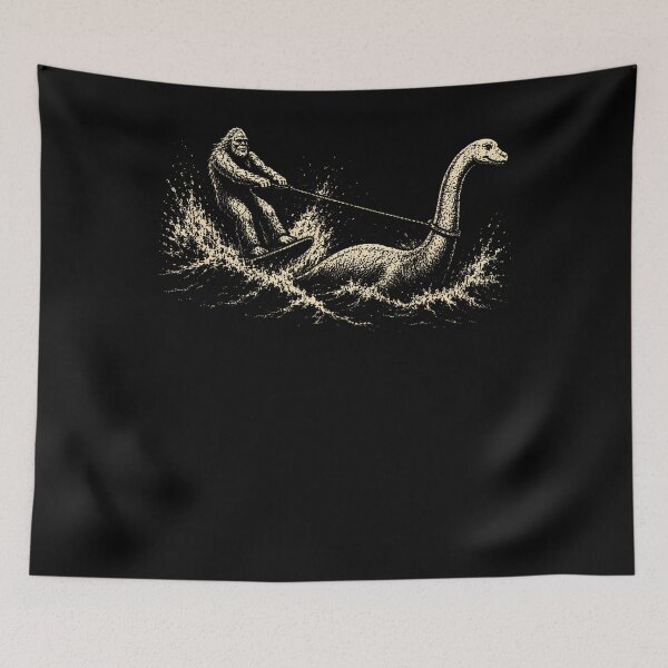 Item preview, Bigfoot Water Skiing Behind Nessie Cryptid Humor designed and sold by Apparel-Vortex.