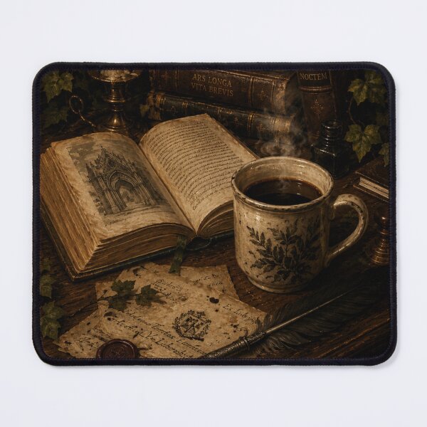 Item preview, Dark Academia Coffee Study Vintage Oil Painting | Gothic Library Books & Candle Aesthetic designed and sold by LuxeBuzz.