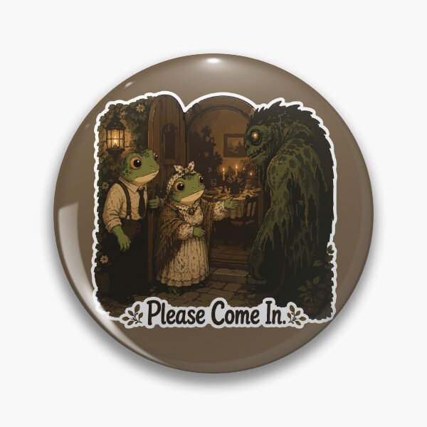 Item preview, Please Come In Frog Sticker – Cozy Cottagecore Horror | Monster Hospitality & Dark Humor designed and sold by SimplePoDesign.