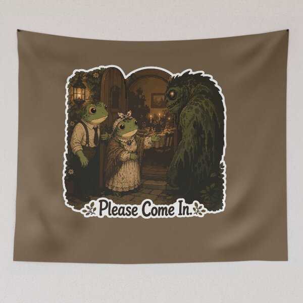 Item preview, Please Come In Frog Sticker – Cozy Cottagecore Horror | Monster Hospitality & Dark Humor designed and sold by SimplePoDesign.