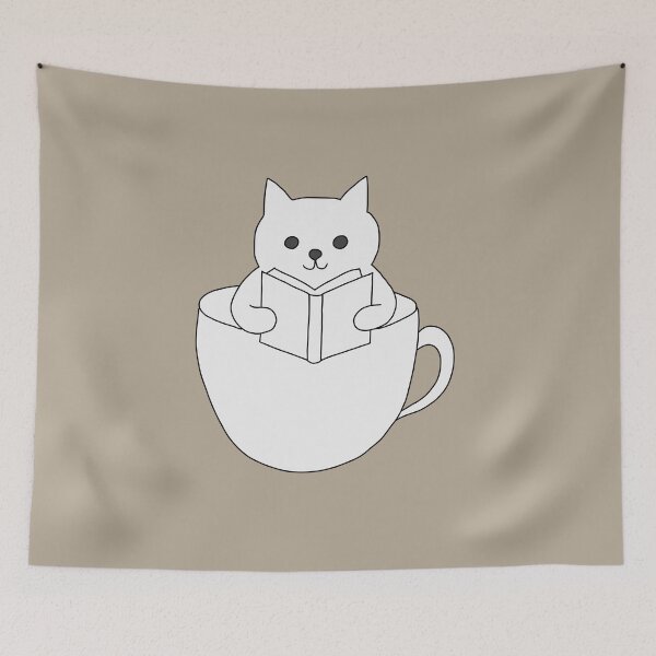 Item preview, Cat book lover in coffee cup illustration  designed and sold by LeshanArt.