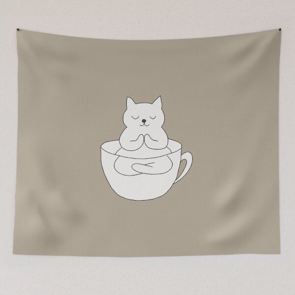 Item preview, Cat Meditation in Tea Cup Zen Illustration designed and sold by LeshanArt.