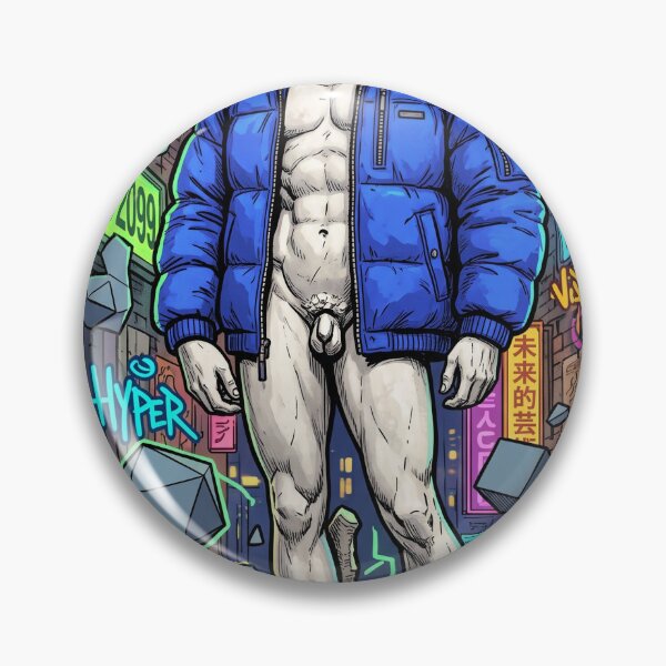 Item preview, Cyberpunk Michelangelo David Statue Wearing Blue Puffer Jacket designed and sold by Pride Emblem Prints.