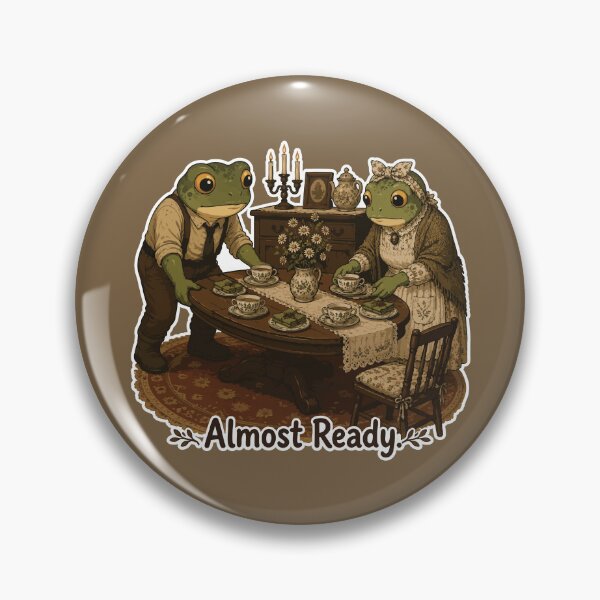 Item preview, Almost Ready Frog Sticker – Cozy Cottagecore Tea Party | Wholesome Gothic Frog Couple designed and sold by SimplePoDesign.