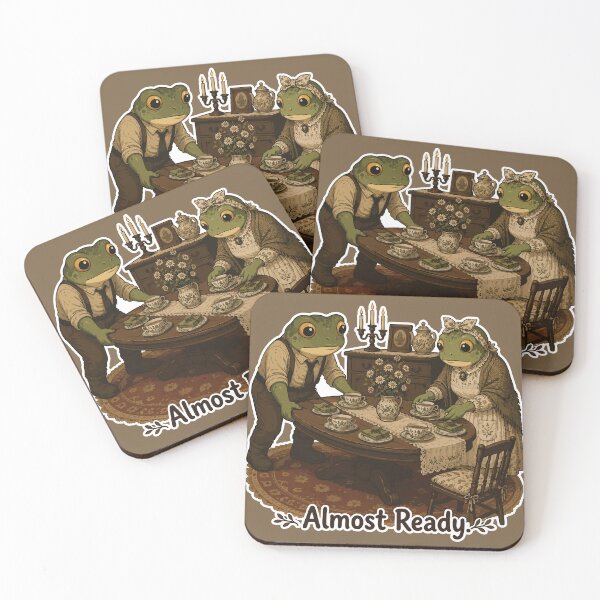 Item preview, Almost Ready Frog Sticker – Cozy Cottagecore Tea Party | Wholesome Gothic Frog Couple designed and sold by SimplePoDesign.