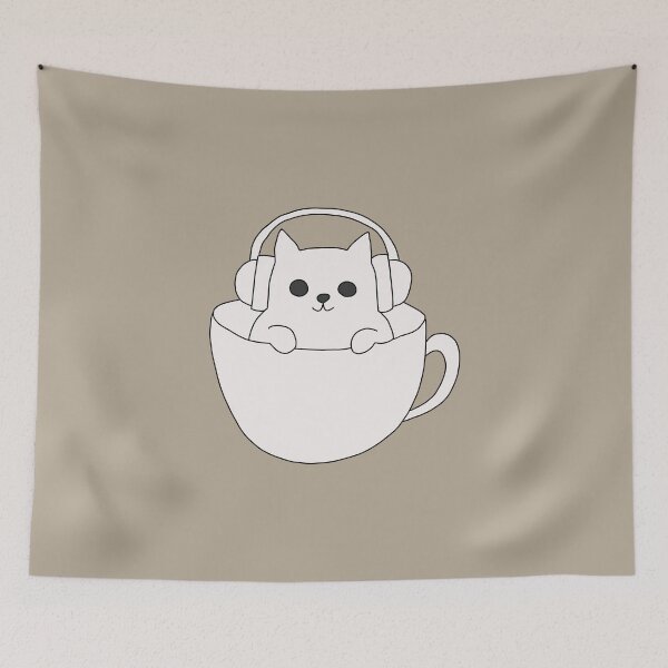 Item preview, Cat wearing headphones listening to music minimalist line art designed and sold by LeshanArt.
