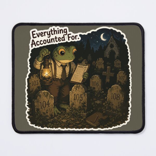 Item preview, Everything Accounted For Frog Sticker – Graveyard Groundskeeper | Cozy Gothic Horror | Cemetery Inventory designed and sold by SimplePoDesign.