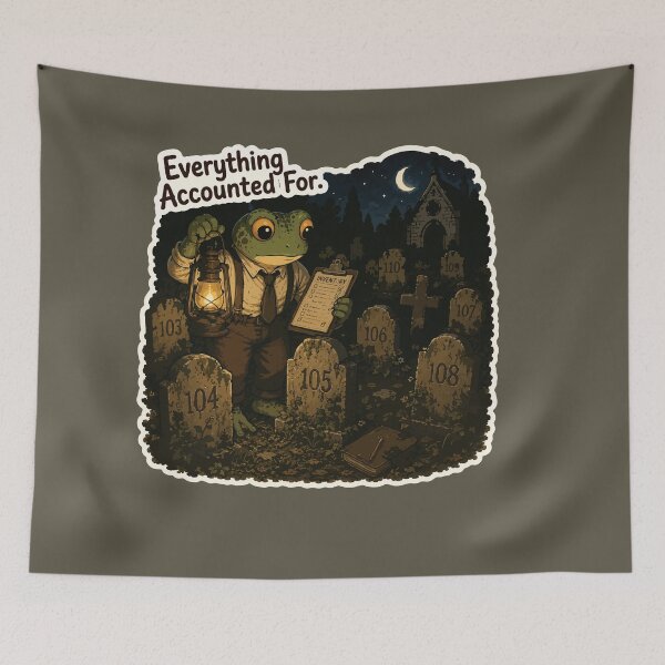 Item preview, Everything Accounted For Frog Sticker – Graveyard Groundskeeper | Cozy Gothic Horror | Cemetery Inventory designed and sold by SimplePoDesign.