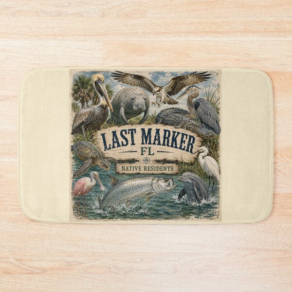 Item preview, Native Residents Vintage Old Florida Coastal Town Art | Last Marker, FL – The Last of Old Florida Manatees Tarpon designed and sold by IslandGirlArt.