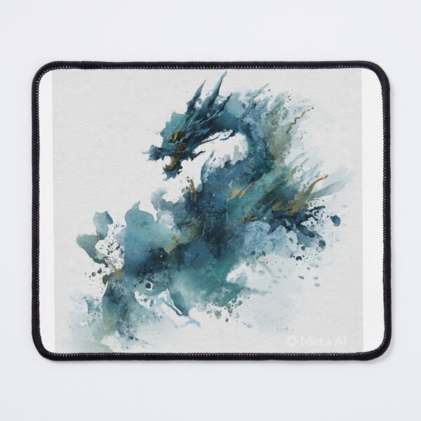 Item preview, Blue Watercolor Dragon - Abstract Japanese Dragon Ink Splash With Gold designed and sold by ExpressoJungle.