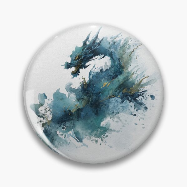 Item preview, Blue Watercolor Dragon - Abstract Japanese Dragon Ink Splash With Gold designed and sold by ExpressoJungle.
