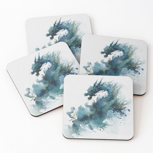 Item preview, Blue Watercolor Dragon - Abstract Japanese Dragon Ink Splash With Gold designed and sold by ExpressoJungle.