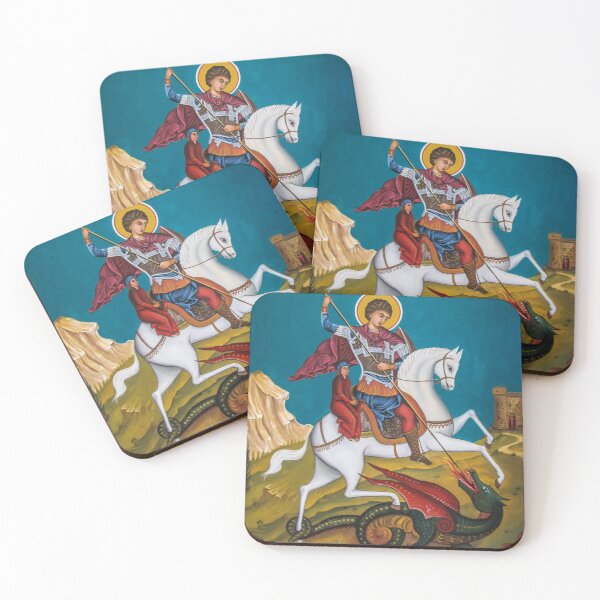 Item preview, Saint George and the Dragon Byzantine Orthodox Icon Religious Art White Horse designed and sold by CLC54.