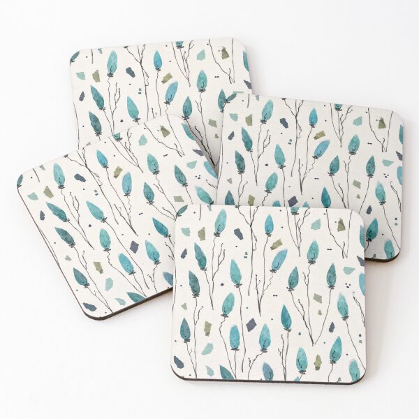 Item preview, Modern Teal Botanical Bud Seamless Pattern | Minimal Ink Leaf Repeat for Fabric, Wallpaper & Textile Design designed and sold by SWSandraWechner.