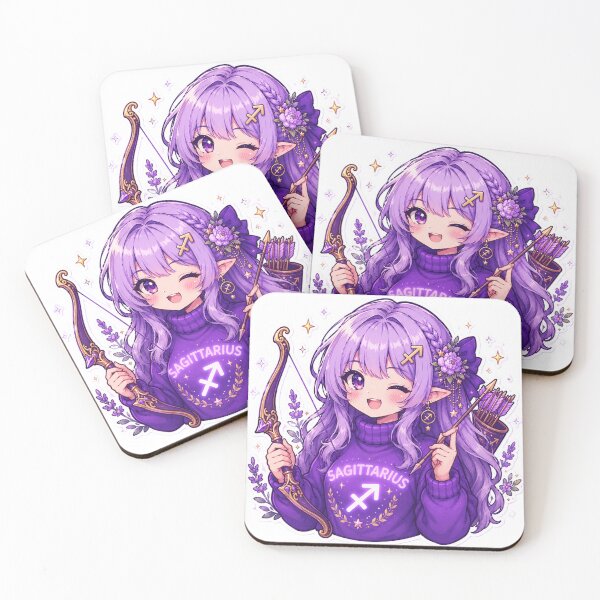 Item preview, Kawaii Sagittarius Zodiac Girl with Bow and Arrow | Cute Purple Anime Astrology Design designed and sold by MysticPurpleHue.